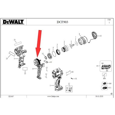 Электродвигатель в сборе с выключателем для гайковерта DeWalt DCF903 N923929