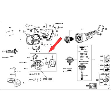 Корпус редуктора в сборе для болгарки DeWalt DCG414 N508013