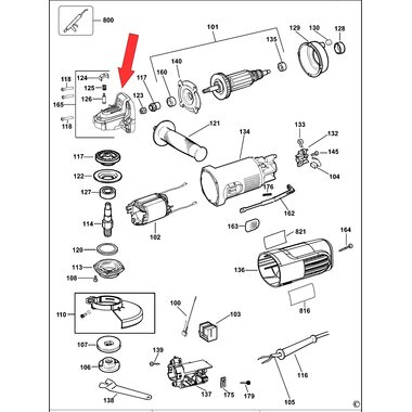 Корпус редуктора в сборе для болгарки DeWalt DWE4115 N588618