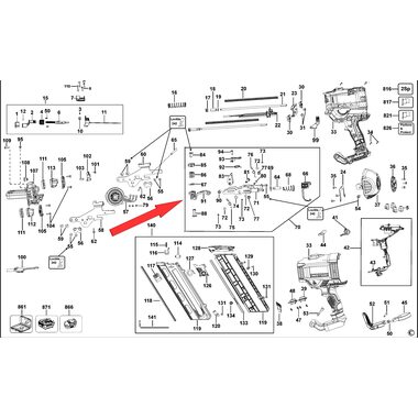 Ось и каретка в сборе для монтажного пистолета DeWalt DCN692 N601142