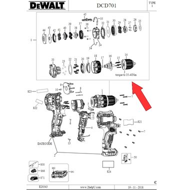 Редуктор в сборе для дрели-шуруповерта DeWalt DCD701 N681261