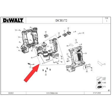 Электродвигатель и выключатель в сборе для перфоратора DeWalt DCH172N N911210