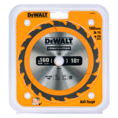 Пильный диск DeWalt Construction DT1931-QZ 160x20 мм по дереву с гвоздями